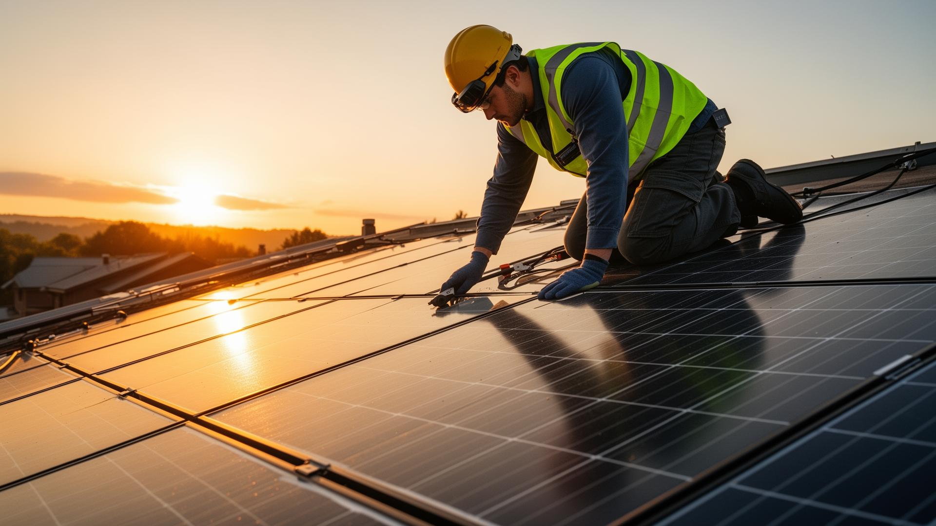 Solar technician installing panels
